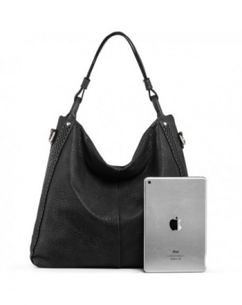 Women Handbags Hobo Purse Top-Handle Shoulder Bags PU Leather Zipper Tote Bags - Black - C2187EUL2L3