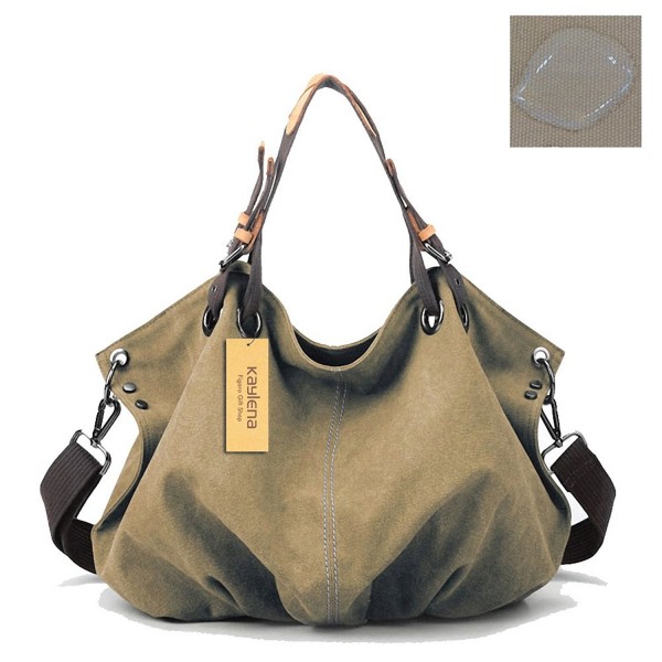 Water Resistant Canvas Shoulder Bag - Khaki - C211APUW5S1