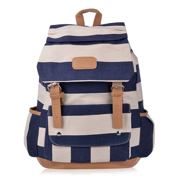 Girls' Canvas Backpack in Navy Style Knapsack with Striped Pattern ...