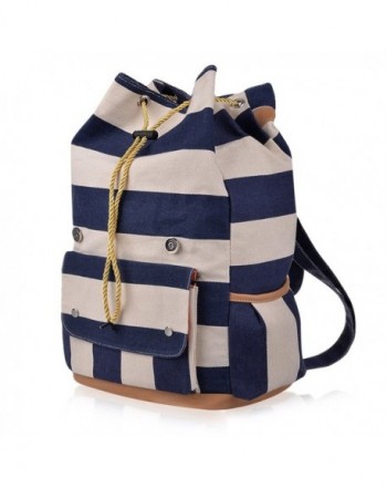 Girls' Canvas Backpack in Navy Style Knapsack with Striped Pattern ...