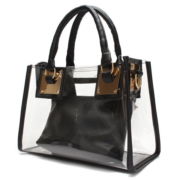 Women Clear Top Handle Bags PVC Waterproof Shoulder Bag with Cosmetic Bag - Black - CS17YQG2IQ0