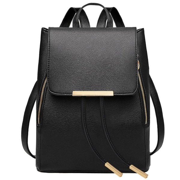 Black Leather Backpack for Girls Schoolbag Casual Daypack - Black ...