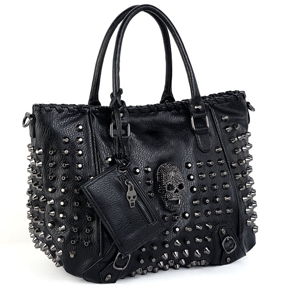 Women Skull Tote Bag PU Washed Leather Rivet Studded Ladies Purse ...