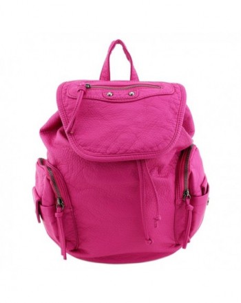 Washed Soft Leather Backpack Fuchsia