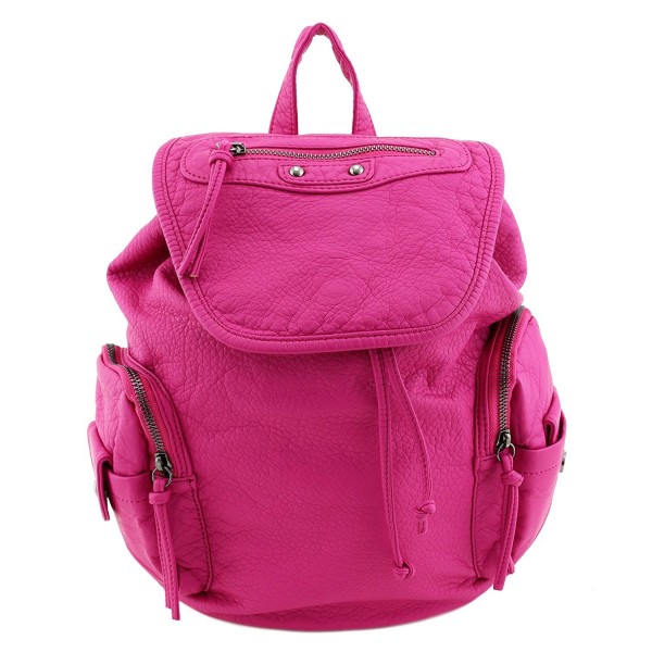 Washed Soft Leather Backpack Fuchsia