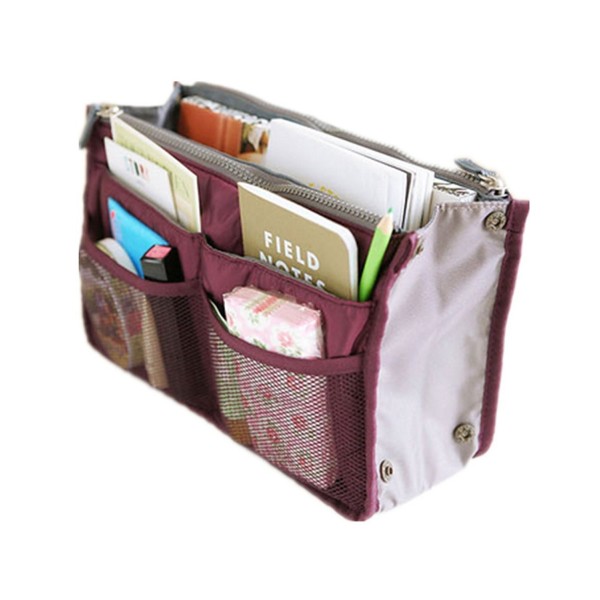 Women Travel Insert Handbag Organiser Purse Large liner Organizer Bag - Wine Red - C712C2GJO17