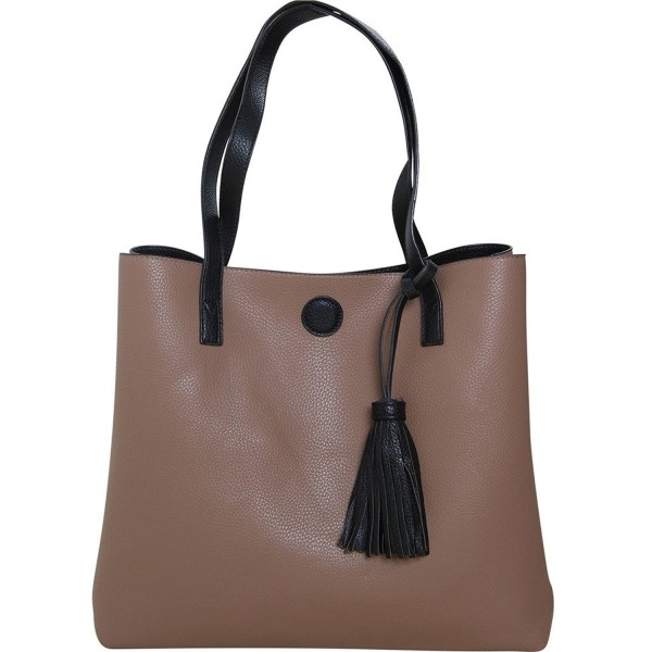 Chic Large Vegan Leather Tote Bag Reversible Shoulder Handbag Tassel ...