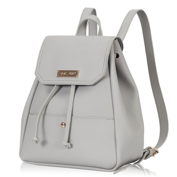Drawstring Backpack with Pockets Faux Leather Backpack for Women - Gray ...