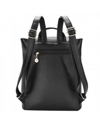 Black Leather Backpack for Girls Schoolbag Casual Daypack - Black ...