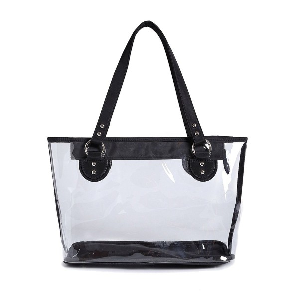 Clear Top Handle Tote Bag with Large Zipped Compartment - Black ...