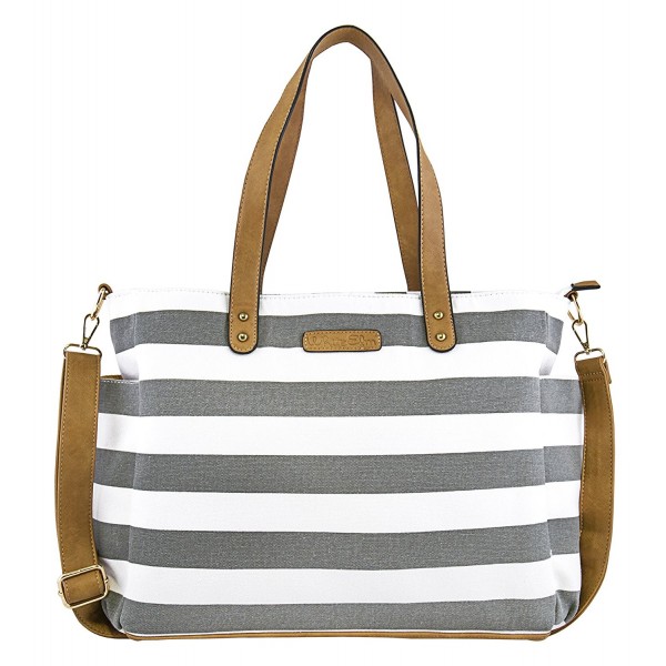 Gray Stripe Tote Bag by White Elm -The Aquila - Canvas & Vegan Leather ...