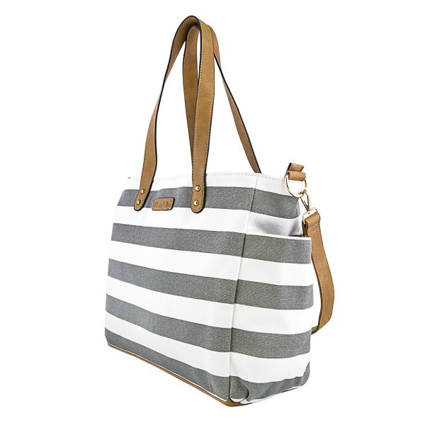 Gray Stripe Tote Bag by White Elm -The Aquila - Canvas & Vegan Leather ...