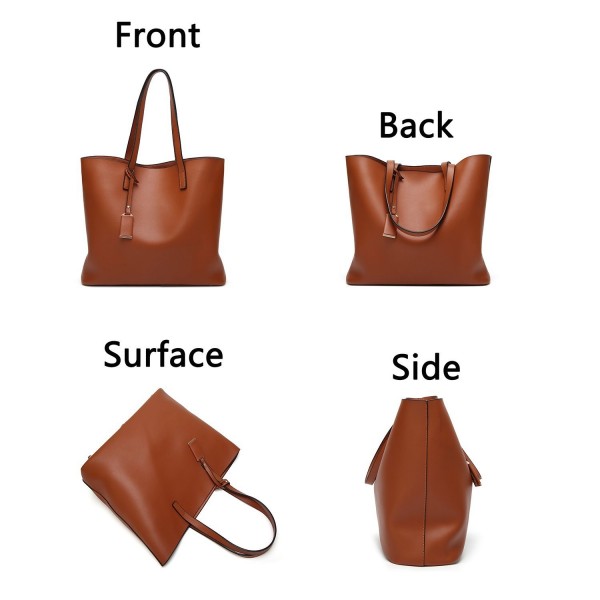 Women PU Leather Big Shoulder Bag Purse Handbag Tote Bags - Brown ...