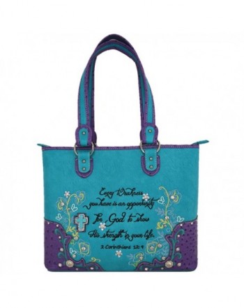 Embroidery Scripture Country Handbags Turquoise