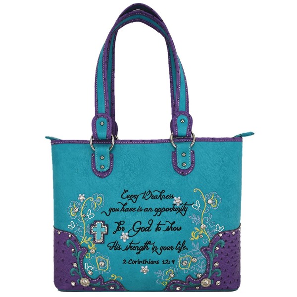 Embroidery Scripture Country Handbags Turquoise