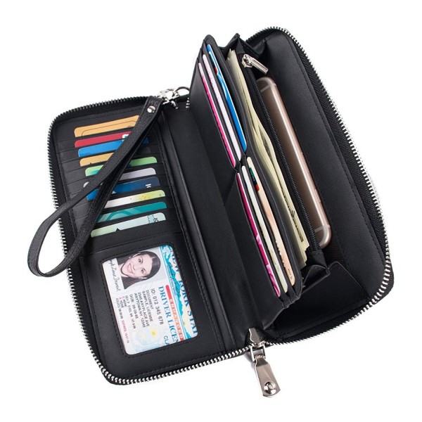 Women&#39;s Wallet Genuine Leather Zip Around Clutch Large Travel Purse - Black - CB1880D3SOE
