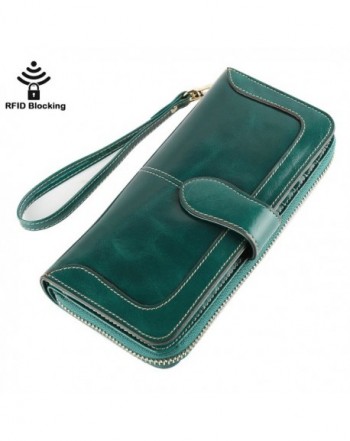 Womens Blocking Genuine Leather Wristlet