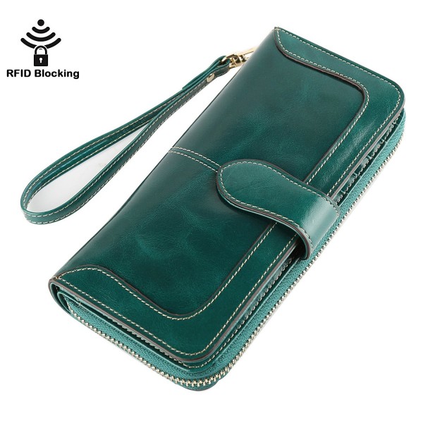 Womens Blocking Genuine Leather Wristlet