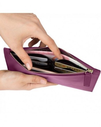 Leather Wallet Zipper Clutch Fuchsia