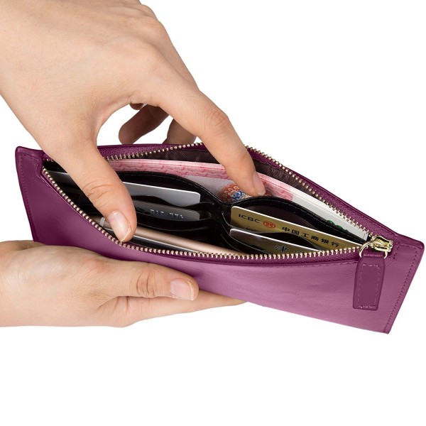 Leather Wallet Zipper Clutch Fuchsia