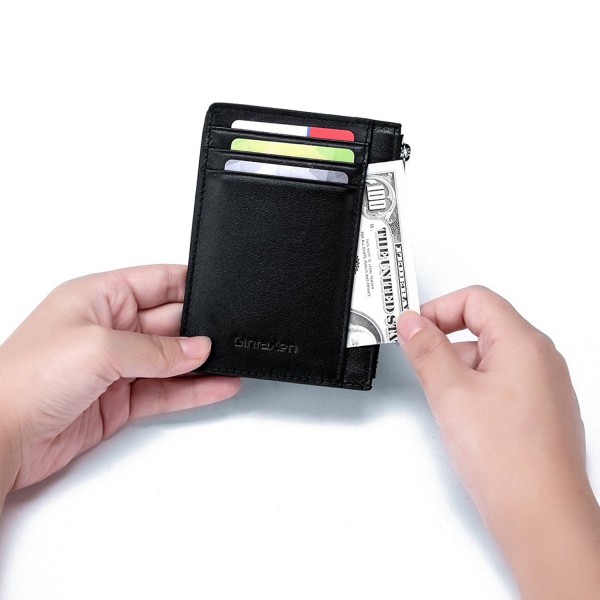 Leather Zip Credit Card Holder Wallet with ID Window Keychain RFID ...