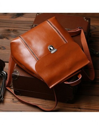 Women's Genuine Leather Backpack Purse Waterproof Handbag - BROWN ...