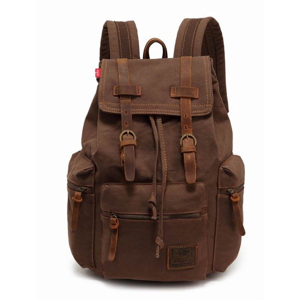 Large Vintage Canvas Leather Backpack 15.6 inch Laptop Rucksack Bookbag ...