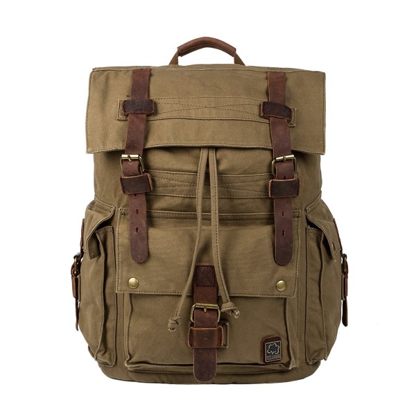 Vintage Canvas Backpack Hiking Daypacks - Green - C412O5O9WO6