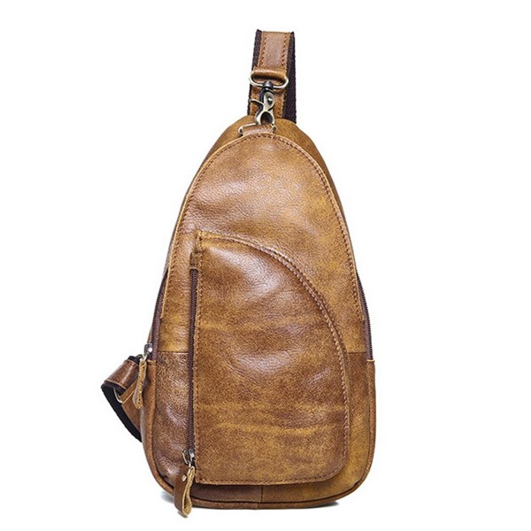 Men's Full Grain Leather Chest Bag Cross Body Sling Backpack - brown ...