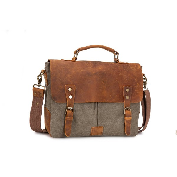 Vintage Real Leather Canvas Satchel Messenger Bag Laptop Briefcase ...