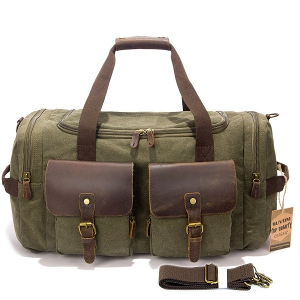 Leather Canvas Duffle Bag Weekender Overnight Travel Duffel Gym Bag ...