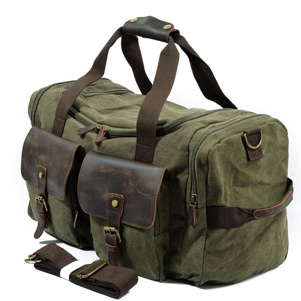 Oversize Genuine Leather Weekend Duffel Bag Canvas Holdall Travel Tote ...