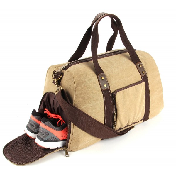 Duffel Compartment Canvas Weekender Khaki