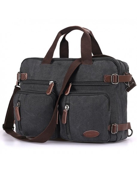 Vintage Backpack Messenger Convertible Briefcase - Black - CC12O0KWR7R