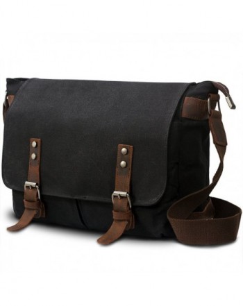 Mens Canvas Leather Laptop Messenger Bag Shoulder Crossbody Bag School ...