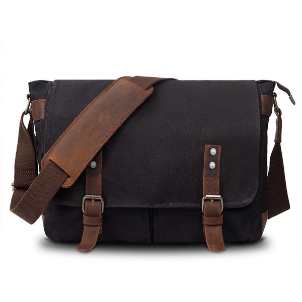 Mens Canvas Leather Laptop Messenger Bag Shoulder Crossbody Bag School ...