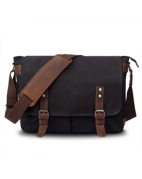 Mens Canvas Leather Laptop Messenger Bag Shoulder Crossbody Bag School ...