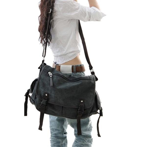 Big Vintage Canvas Messenger Bag Book Laptop Shoulder School Ladys Women Men New - Black ...