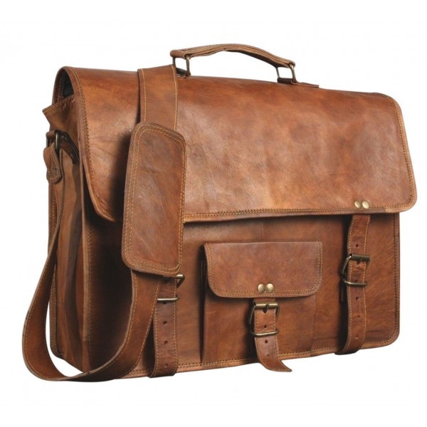 15 Inch Pocket Leather Messenger Satchel