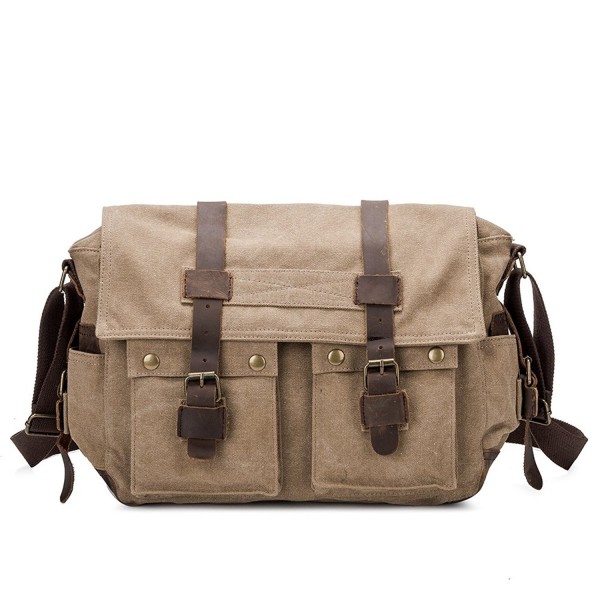 Vintage Real Leather Canvas Satchel Messenger Bag Laptop Briefcase ...