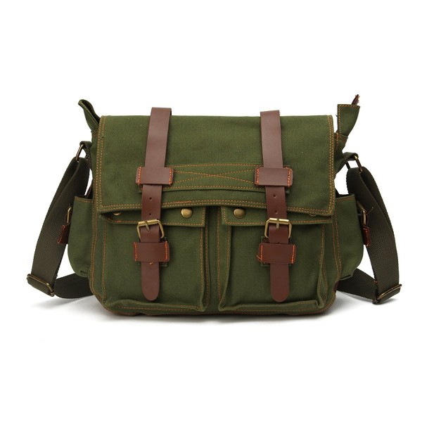 Vintage Canvas Leather Military Shoulder Messenger Bag - Green ...