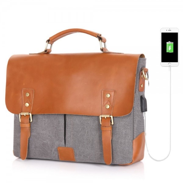 Messenger Charging Vintage Briefcase Crossbody