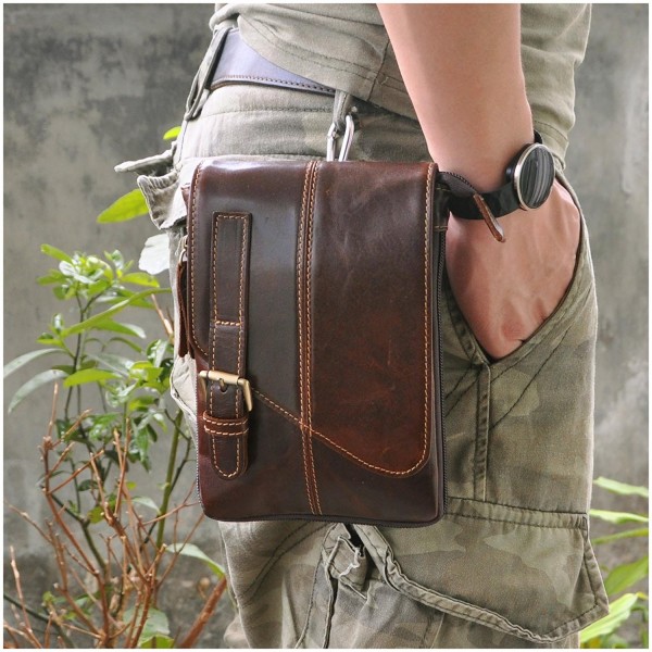 Mens Genuine Leather Coffee Fanny Small Messenger Shoulder Satchel ...