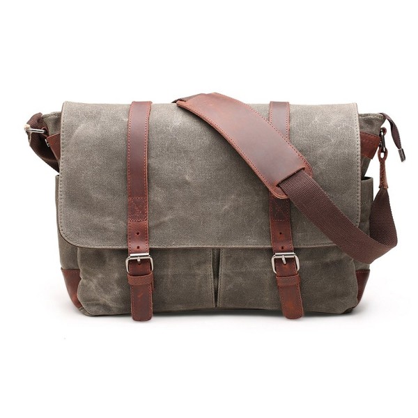 Canvas Messenger Bag 15 Inch Shoulder Laptop Bag Waxed for Men - Army ...