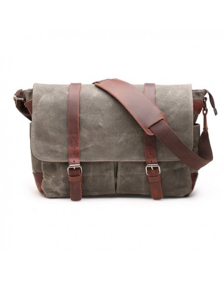 Canvas Messenger Bag 15 Inch Shoulder Laptop Bag Waxed for Men - Army ...