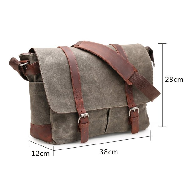 Canvas Messenger Bag 15 Inch Shoulder Laptop Bag Waxed for Men - Army ...
