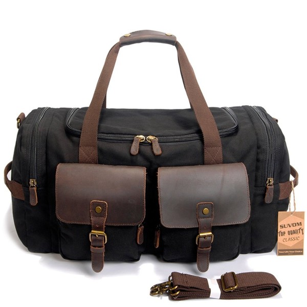 Leather Canvas Duffle Bag Weekender Overnight Travel Duffel Gym Bag ...