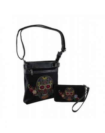 Black Embroidered Conceal Crossbody Wallet