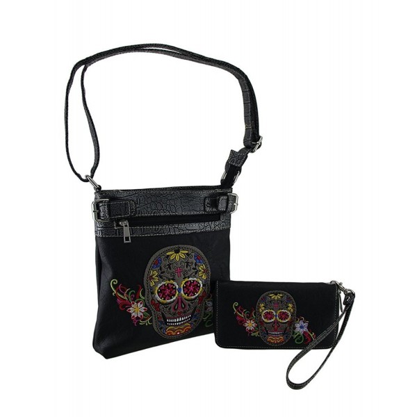 Black Embroidered Conceal Crossbody Wallet