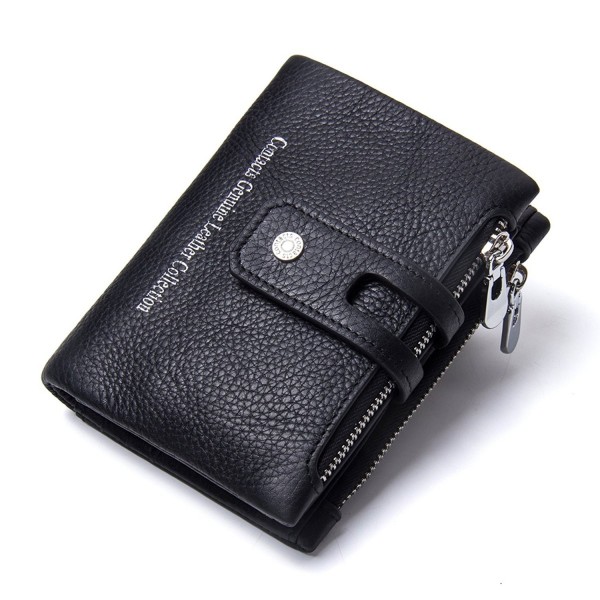 Mens Genuine Leather Bifold Double Zipper Coin Pocket Purse Wallet ...